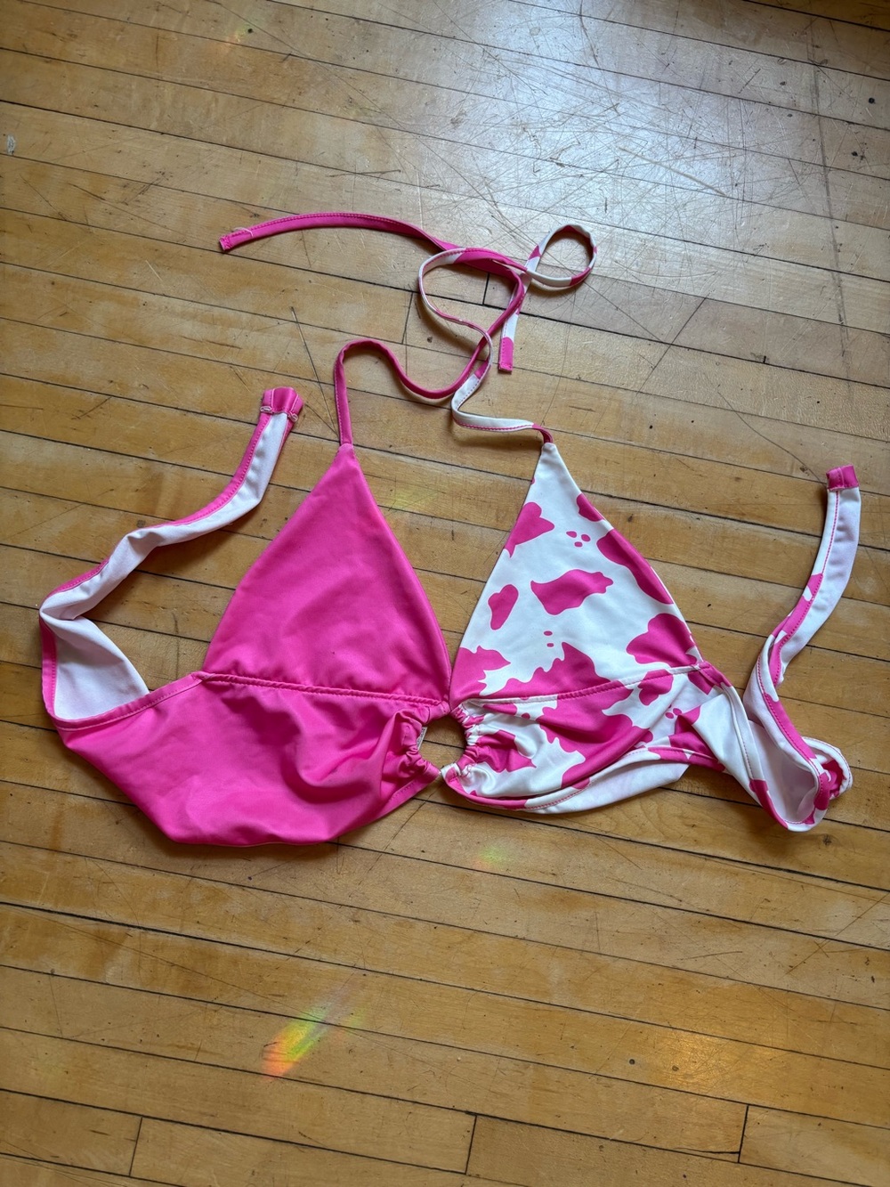 Pink Ring-Detail Triangle Bikini Top - Women Swim